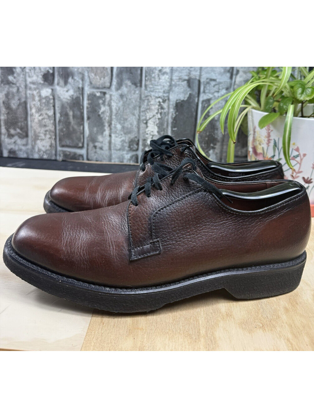 Vtg Stacy Adams Brown Pebble Grain Leather Derby Dress Shoes 10.5 D 10½ 70s 80s”